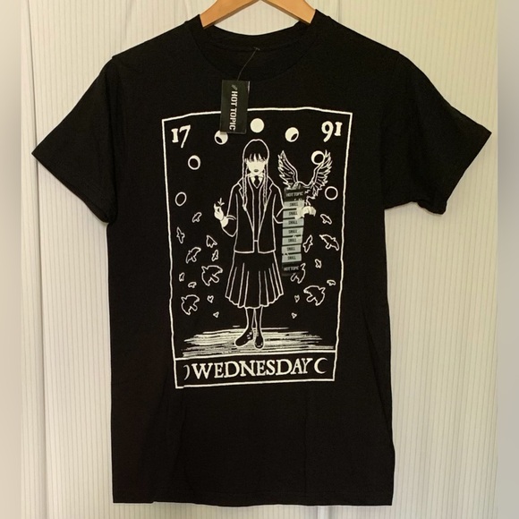 Hot Topic - Wednesday Adams Black Short Sleeve T-shirt W/ White Graphic - Small - Picture 1 of 10